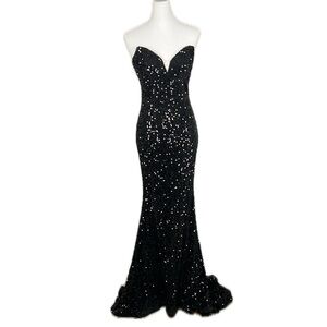 Black Velvet Sequin Sweetheart Strapless Lace-up Back Mermaid Gown Dress Sz 4
